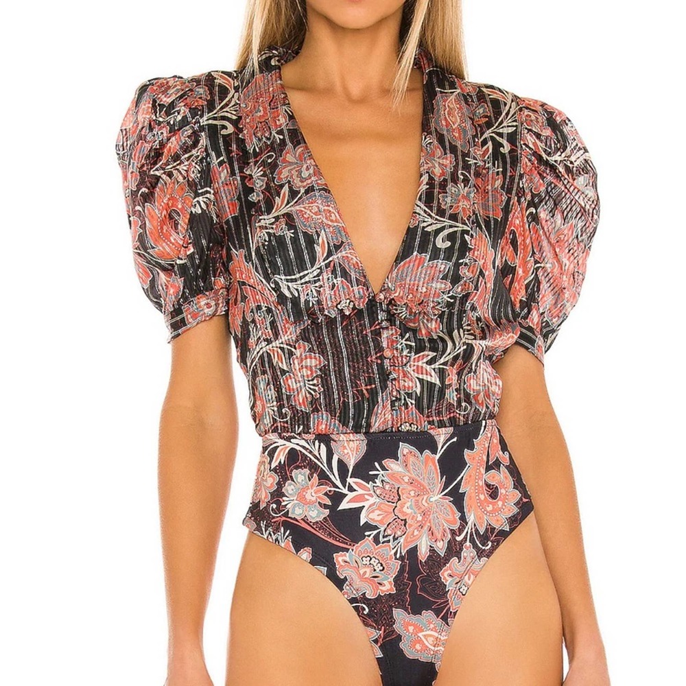 HEMANT AND NANDITA X REVOLVE Zoie Bodysuit in Black Floral XS NWOT